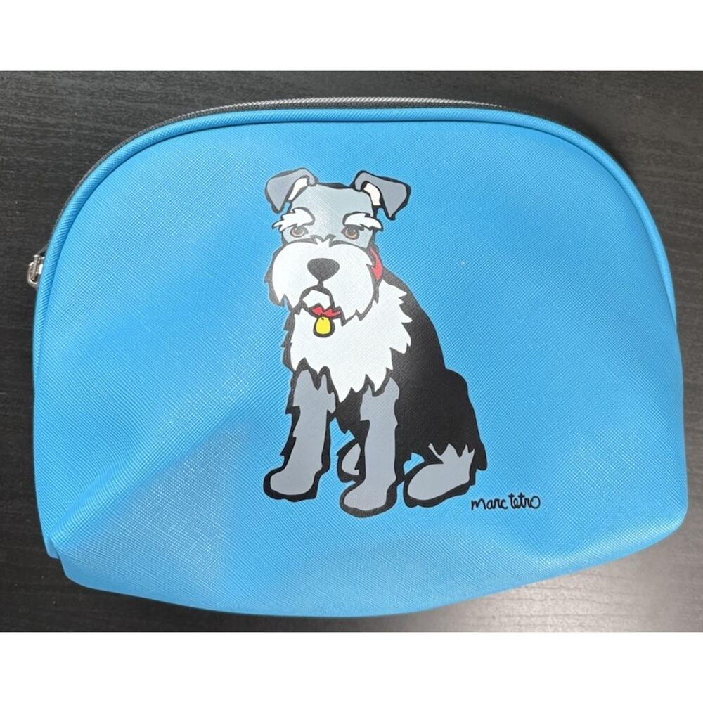 Marc Tetro Blue Schnauzer Dog Top Zip Cosmetic Bag Clutch Zip